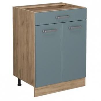 Mueble bajo de cocina R-Line, Gris azulado, 60 cm con cajón, sin encimera