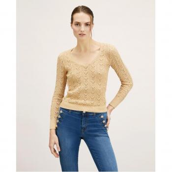 Jersey de mujer de punto calado con escote de pico