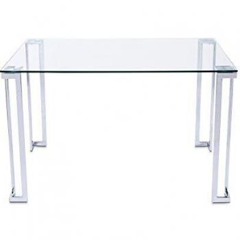 Dali, Mesa de Salon Rectangular, Mesa de Comedor o Cocina, Acabado en Cristal y Patas Cromadas, Medidas 120 cm