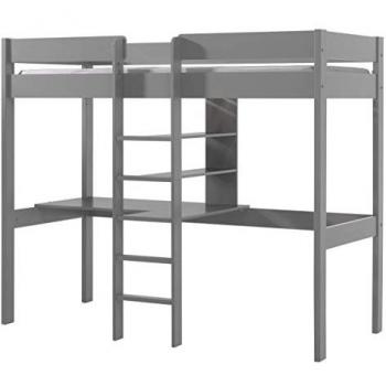 Cama alta 90x200 cm de pino gris con escritorio y estante - Vipack