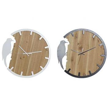Reloj de Pared DKD Home Decor Negro Marrón Blanco Hierro Pájaro 50 x 4 x 50 cm Madera MDF (2 Unidades)