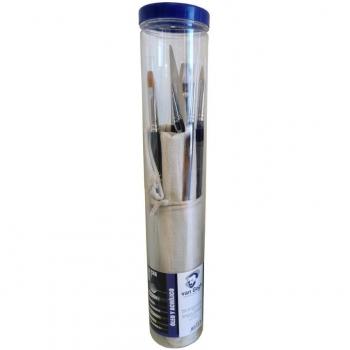 Van Gogh Tubo con Estuche de Tela Portapinceles, 6 Pinceles Acuarela y Témpera Azul