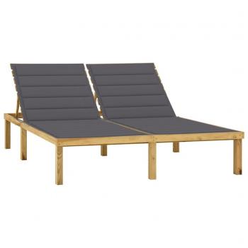 Tumbona doble con cojines de madera de pino impregnada en color gris antracita