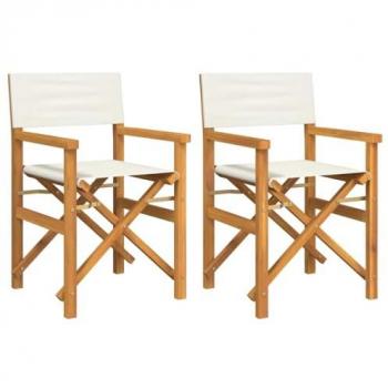 vidaXL Folding Director's Chairs 2 pcs Cream Solid Wood Teak