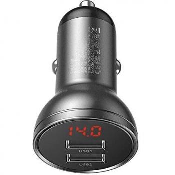 Baseus Cargador de Coche con Dual USB Digital Display - 4.8A - Gris