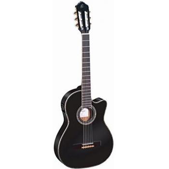 Guitarra Electroacústica Ortega RCE145 Negra con Cuerpo Slim y Tapa de Abeto