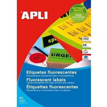 Caja Etiquetas Color/Fluor 100hojas A4 Aptas para Impresoras Laser y Fotocopiadoras AMAR.FLUO 210 X 297 100H