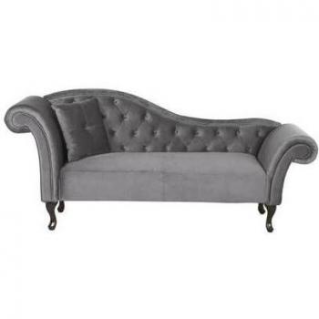 Chaise Longue Lattes de Terciopelo Gris Acolchado Capitonné Izquierda con Cojín