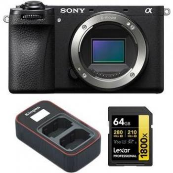 Cámara Sony Alpha ILCE6700 (A6700) Cuerpo + Tarjeta de memoria Lexar 64GB Professional 1800x UHS-II SDXC + Cargador USB Doble LCD Kingma NP-FZ100
