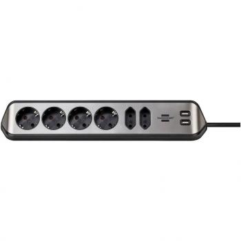 Regleta de enchufes Brennenstuhl 1153590610 con 6 salidas AC, USB y superficie de acero inoxidable