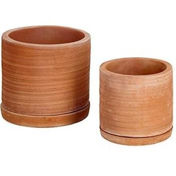 Kave Home - Set Karlina de 2 macetas con Plato de Terracota Ø 33 cm/Ø 24 cm