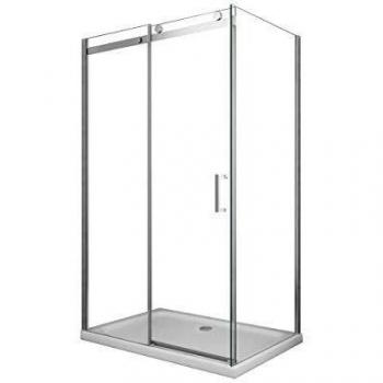 Cabina de Ducha 8 mm con Pared Fija y Puerta Corredera Reversible, Altura 190 cm, Medidas 90x180 cm