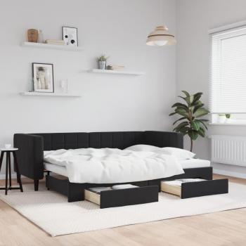 Sofá cama nido extraíble con cajones en terciopelo negro 80x200 cm