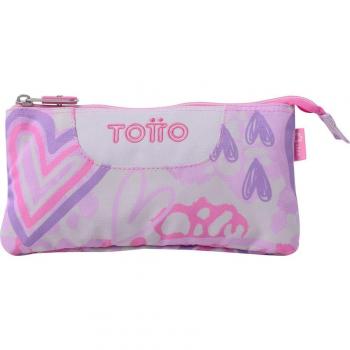 Estuche Totto Tablero escolar eco-friendly tres compartimentos color rosa Amalia