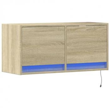 Mueble de TV de pared con luces LED roble Sonoma 80x31x35 cm