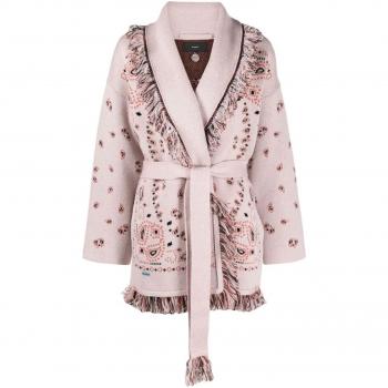 Alanui Women's Bandana Jacquard Cashmere Cardigan in Pink | Size Small | LWHB064R24KNI002
