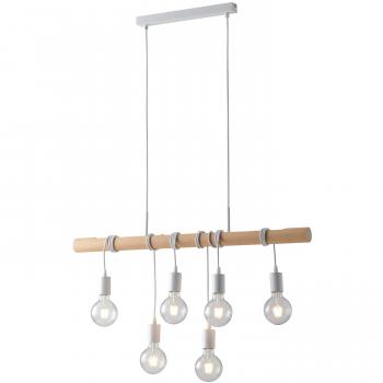 Lámpara colgante de techo Arizona 120 cm, estructura de madera natural y marco de metal blanco, tipo E27
