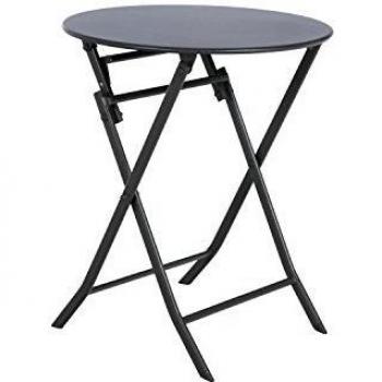 Mesa Exterior Redonda Plegable Greensboro Jardín Terraza Color Gris Antracita 60x71 CM