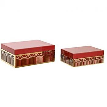 Caja-Joyero DKD Home Decor Metal Cristal Rojo Dorado Madera MDF 25 x 18 x 10 cm (2 Unidades)