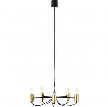 Lámpara de araña Prospa de Lindby en negro y latón, moderna, hecha de metal, para salón y comedor, con 5 llamas, tipo E27