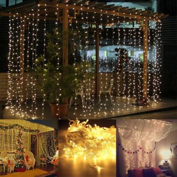 Cortina de luces LED, AGM 3 * 3M 300LEDs luces de Navidad al aire libre con 8 modelos de lluminación, impermeable IP55 para la decoración de fiestas/bodas/Navidad