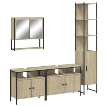 Juego de muebles de baño 4 piezas contrachapada roble Sonoma Marrón