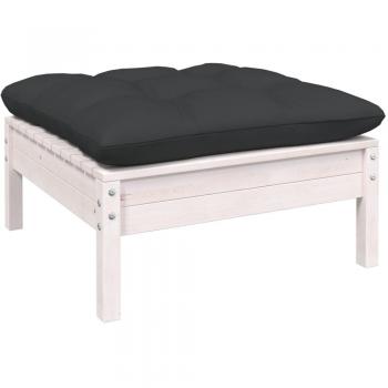 Taburete de jardín con reposapiés y almohada antracita en pino macizo