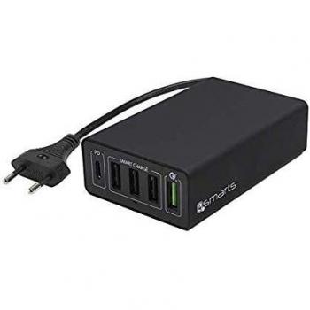 Cargador Hub 4smarts VoltPlug Quick Charge 3.0, 4x USB y 1x USB-C con Power Delivery y PPS, Negro