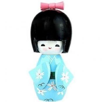 Decorativo Madera Japonesa Muñeca Kokeshi Bebé Azul Kimono