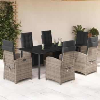 7-Piece Grey Poly Rattan Garden Dining Set with Cushions