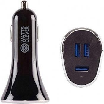 Vatios Clever 3 Puerto 6,3 A cargador de coche USB 12V - 24V para iPad, iPhone, Samsung y más