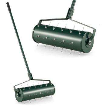 21 Green Manual Lawn Aerator - 36-Tine Rolling Push Tool