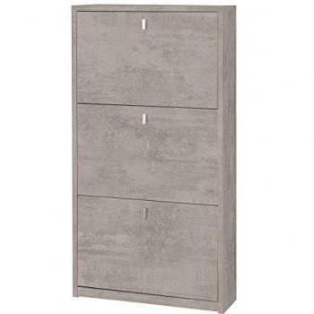 Zapatero Compacto Slim de 3 Puertas en Beton Cemento 63x18x H117 cm