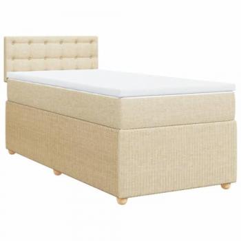 Cama box spring suave con colchón en tela color crema 90x190 cm