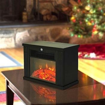 HOMCOM Chimenea Eléctrica Portátil Mini Estufa Calefactor Termostato Ajustable 600/1200W Llama Decorativa 34x17x25cm