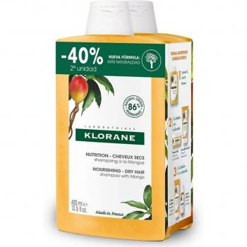 KLORANE Champú Nutritivo con Manteca de Mango para Cabello Seco, 2x400 ml Duplo Pack