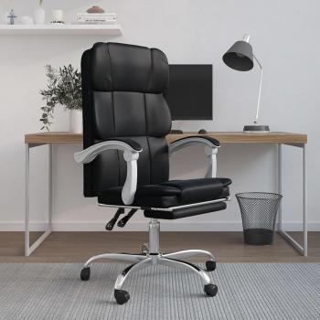 Silla Reclinable de Oficina de Cuero Sintético Negro