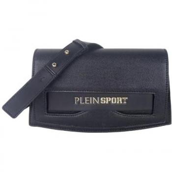 Trendy Black Polyethylene Crossbody Bag with Silver Logo