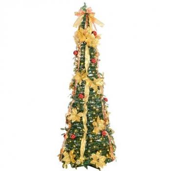 Árbol de Navidad Artificial Plegable Homcom 180 cm con Luces LED y Adornos Pre-instalados para Interior Verde