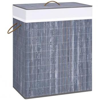 Cesto de ropa sucia de bambú gris 100 L con 2 secciones