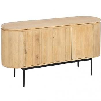 Aparador Montmartre de Madera de Mango Natural y Hierro, Color Negro, Dimensiones 140 x 40 x 75 cm, con 3 puertas