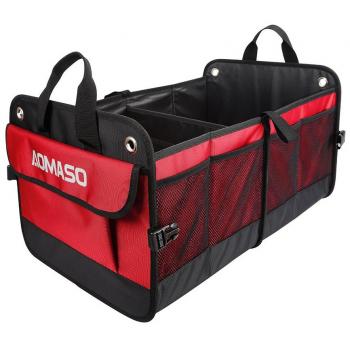 Organizador de Maletero Plegable de Nylon Aomaso, Diseñado para Automóviles y Hogar, Incluye Triángulo de Señalización -Negro y Rojo