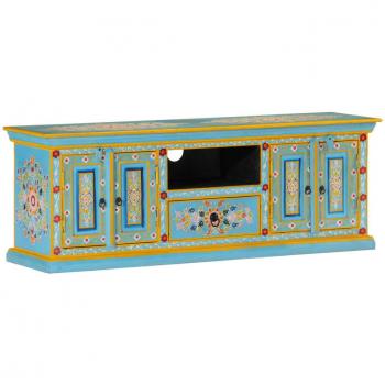 Mueble de TV Azul 110x30x40 cm en Madera Maciza de Mango