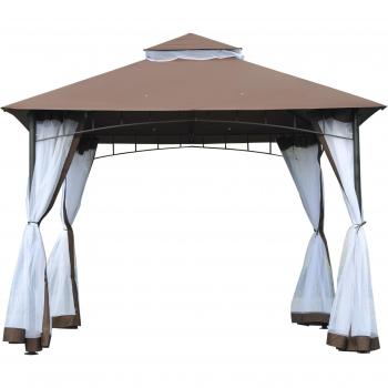 Outsunny Cenador de Jardín 3x3m con Doble Techo y Mosquiteras Laterales con Cremallera, Buena Ventilación, para Terraza, Eventos, Fiestas,