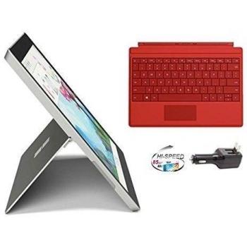 Microsoft Surface 3 Bundle - 4 Items: 128GB Wi-Fi Only Quard-Core 10.8-Inch Tablet, Original Bright Red Keyboard32GB SDHC Card and 2-in-1 Travel Charger