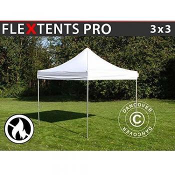 Carpa Plegable Rápida FleXtents Pro 3x3m Blanca, Ignífuga y Resistente al Agua