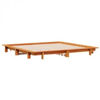 Cama sin colchón de madera maciza de pino marrón cera 180x200 cm
