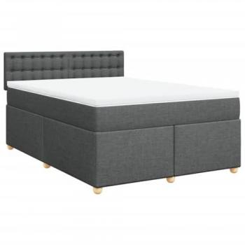 Cama box spring con colchón de tela gris oscuro 140x190 cm