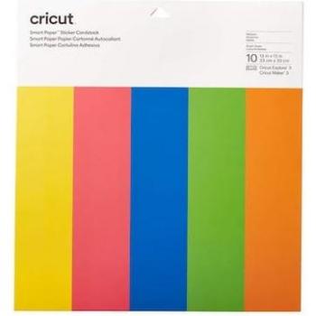 Cartulina Autoadhesiva Cricut Brillante, 10 hojas de 33x33 cm, colores vivos (amarillo, rojo, azul, verde claro, mandarina)