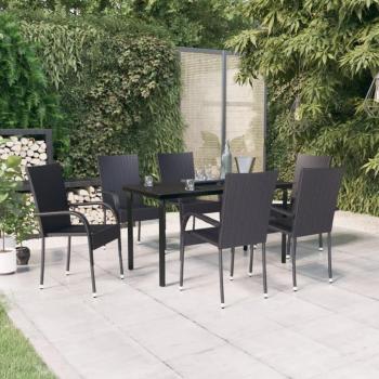 vidaXL 7-Piece Black Outdoor Dining Set